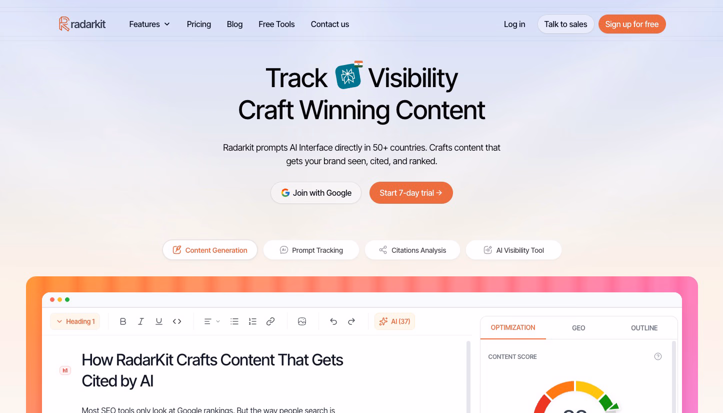radarkit website screenshot