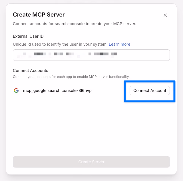 creating mcp server connect account